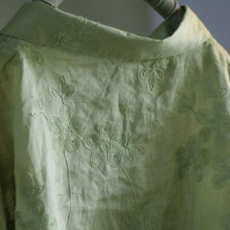 Johnature Women Vintage High Quality Shirts Tops Jacquard Green Turn-down Collar Long Sleeve Button Blouses