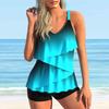 Damen Bademode Tankini 2-teiliger Badeanzug Blau Lotusblatt Farbverlauf Druck Urlaubsbadeanzug