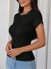 Damen Rippstrick Cropped Cardigan Kurzarm Knopfleiste Figurbetont Pullover Top