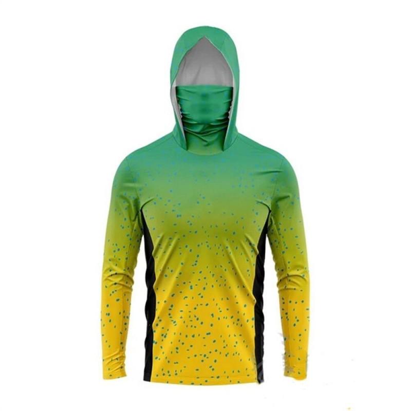 Lightweight Ice Silk Fishing Shirt With Hood Face Cover Long Sleeve UV Protection Quick Dry Outdoor Fly Apparel