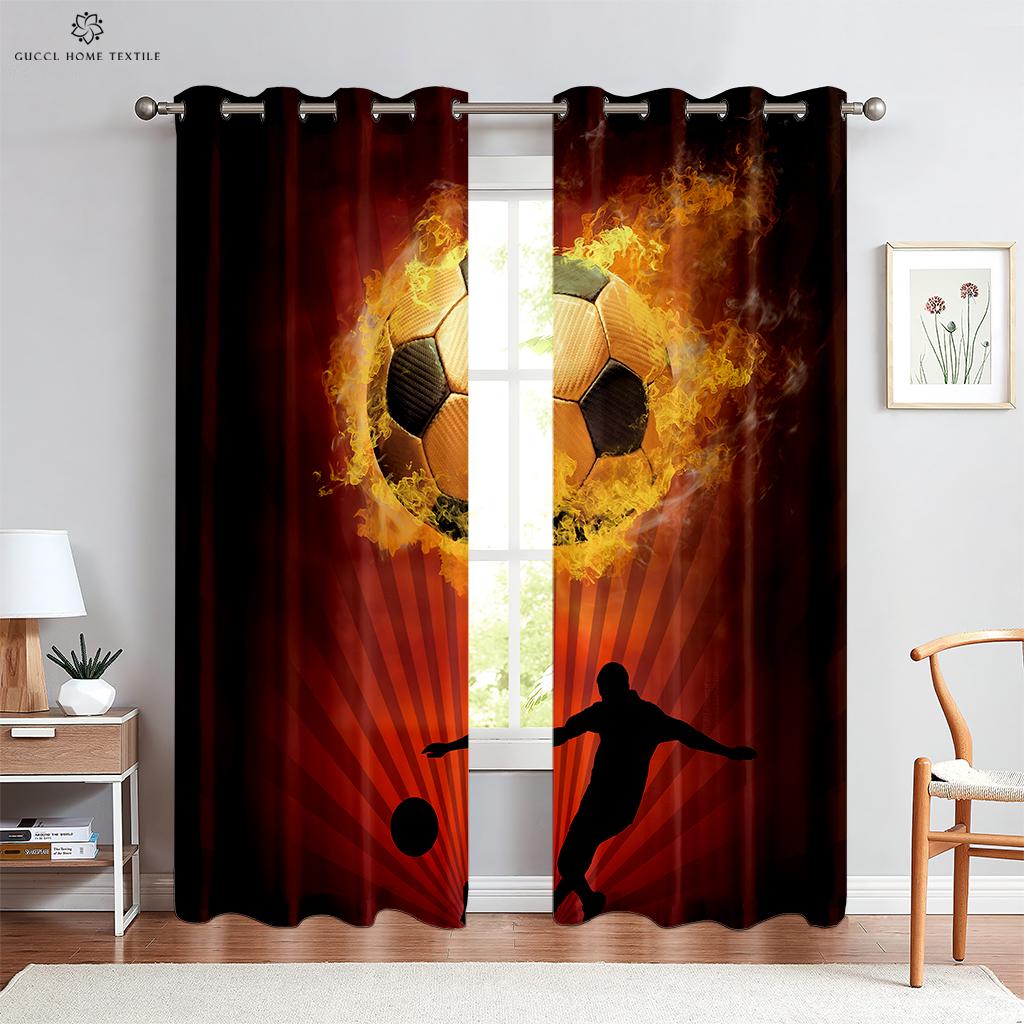 Football Print Curtains Watercolor Color Sports Boy Kids Room Living Room Kitchen Decoration Window Curtains Can Be Customized
