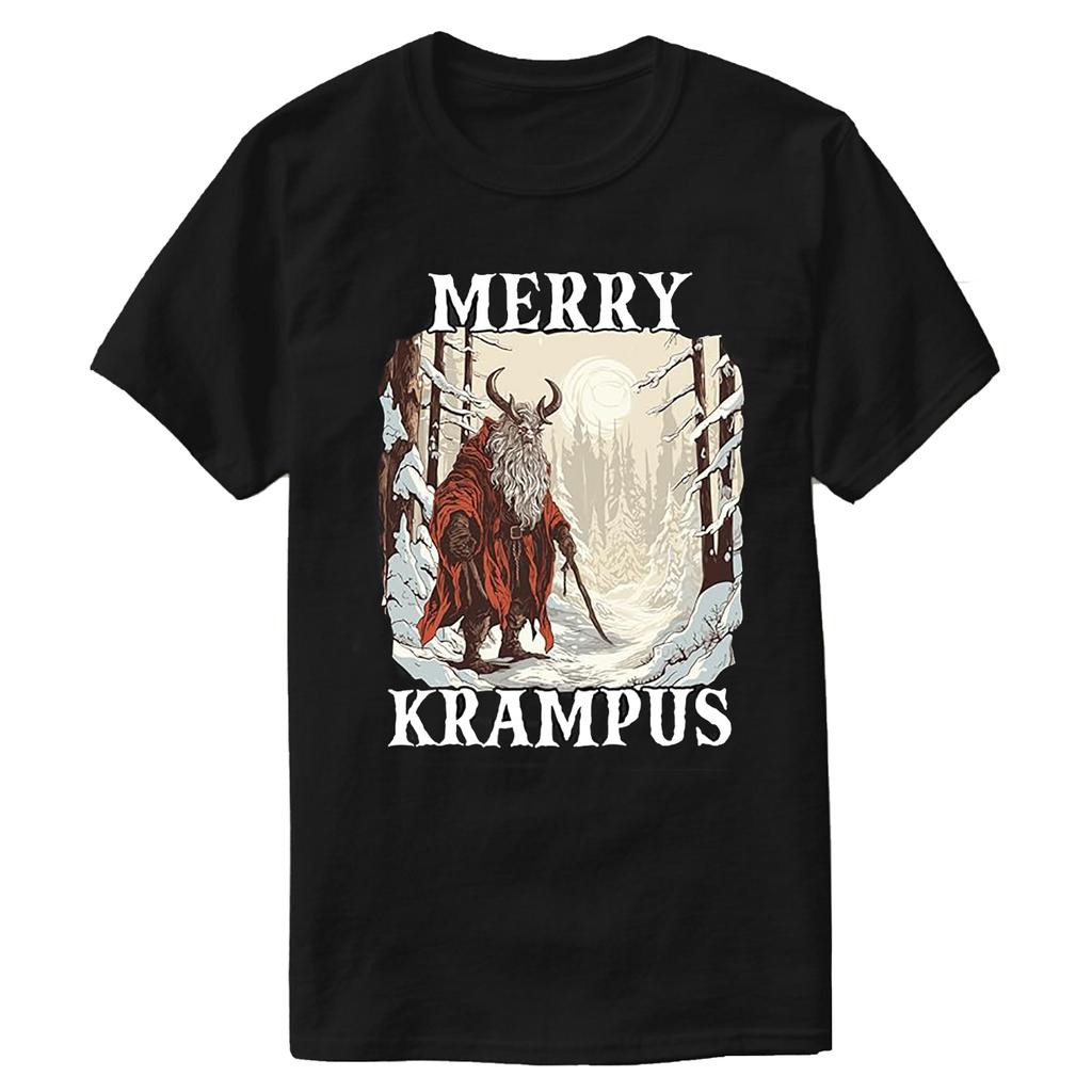 Retro Merry Krampus Christmas TShirt 100 Cotton ONeck Short Sleeve Summer Casual Mens Tshirt Size S3XL