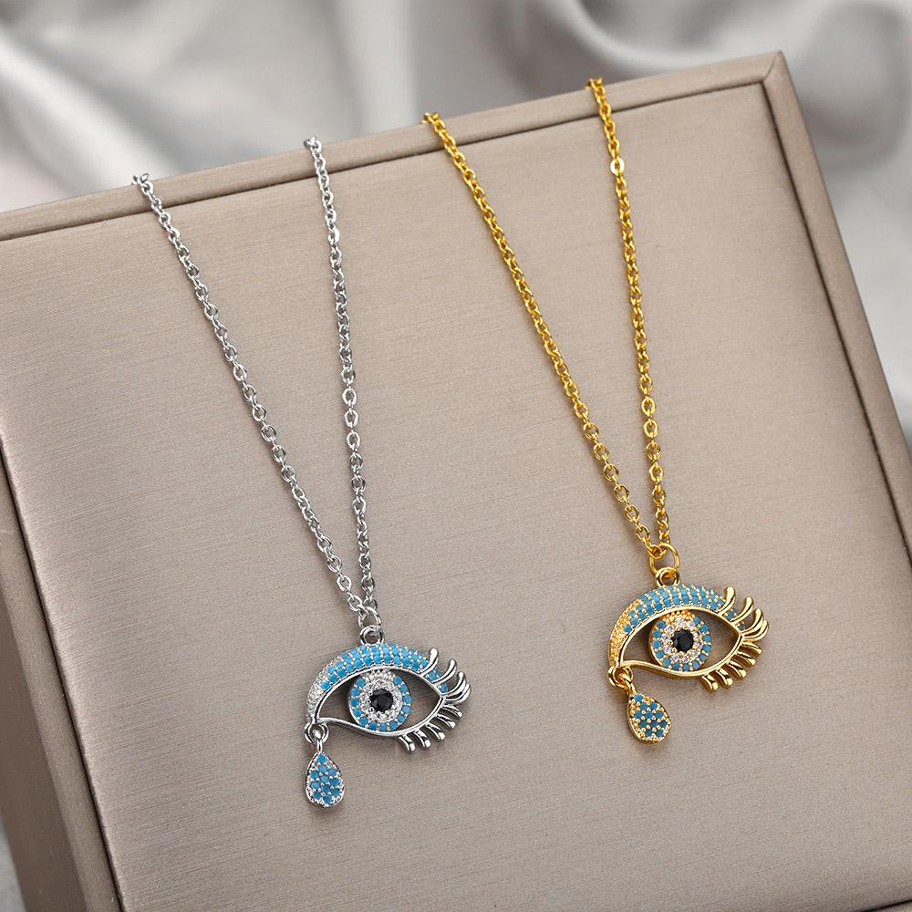 Zircon Blue Evil Eye Necklace for Women Gold Color Stainless Steel Necklace Lucky Turkish Eye Pendants Chain Jewelry Gift collar