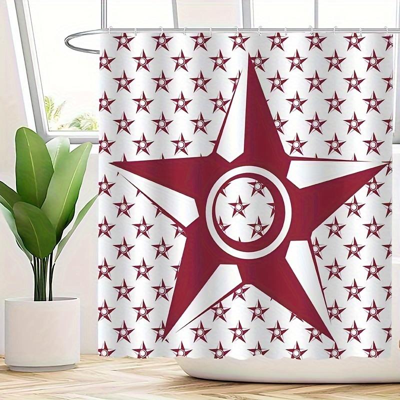 1pc Star-print shower curtain, polyester fabric, machine washable, with hooks, suitable for bathroom décor.