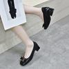 Square Head High Heels Women's Autumn New Bow Light Mouth Middle Heel Work Shoes One Pedal Commuter Women's Single Shoes