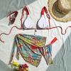 Printed with Sarong High Cut Leg Bikini Women Swimwear Female Swimsuit Three-pieces Bikini Set Bather Bathing Suit Swim