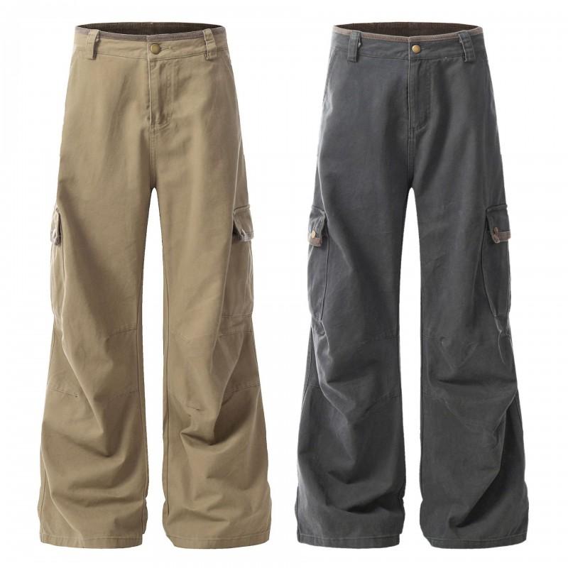 OREETA Vintage Washed Cotton Cargo Pants Men Women Straight Fit Casual Workwear Trousers