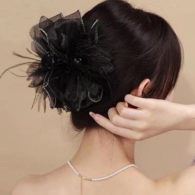 Large Flower Feather Claw Clip for Women - High-End, Exaggerated Hair Volume Hairpin Accessory