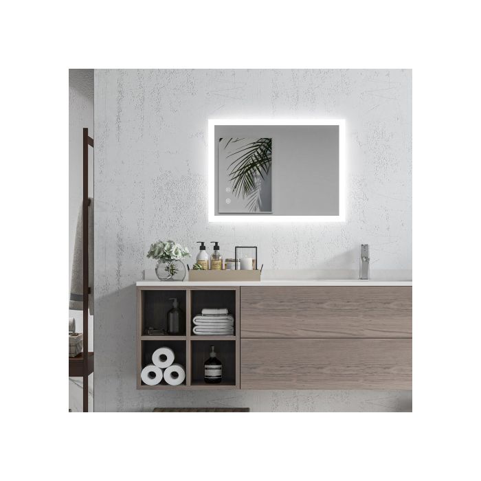 Kleankin Miroir De Salle De Bain Avec Éclairage LED, 70x50 Cm, 3 Lumières Colorées, IP44 Résistant À L'eau