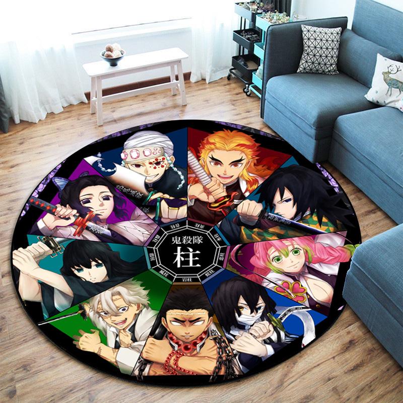 Classic Japanese-style Cartoon Demon Slayer Round Rug, Home Soft Decorative Anti-slip Yoga Mat and Chair Mat, Outdoor Floor Mat Carpet K13