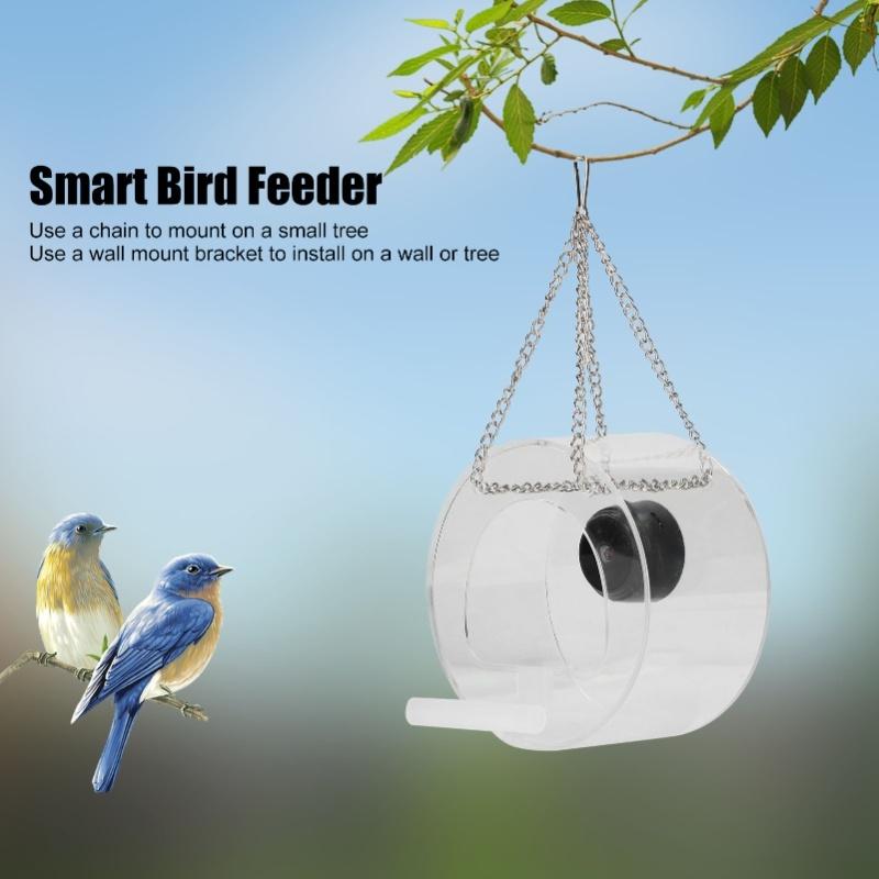 Smart Camera Bird Feeder Real Time Monitoring Hanging Bird Feeders For Outdoors Garden Round