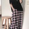 Harajuku Plaid Wide Leg Pants Women Streetwear Oversized Baggy Sweatpants Vintage High Waist Casual Joggers Black Trousers