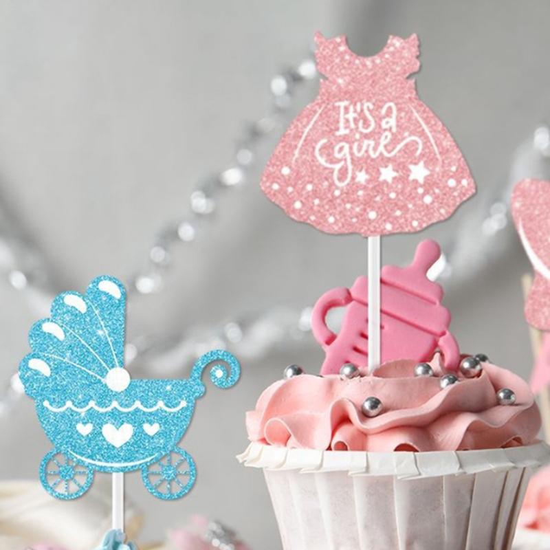 12Pcs Pink And Blue Glitter Boy Or Girl Cupcakes Gender Revealing Party Cake Decorations Baby Party And Birthday Party Supplies