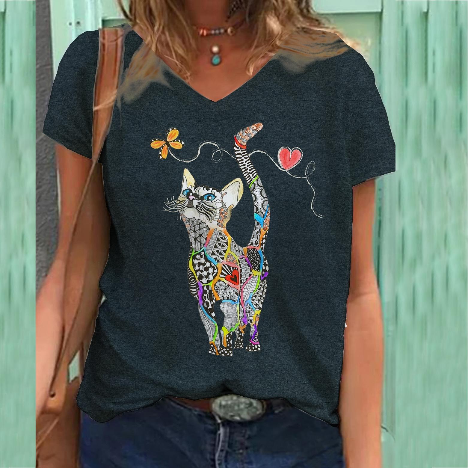 

Floral Themed 3D Printed T-shirt V-neck Women s Short Sleeved T-shirt 5XL