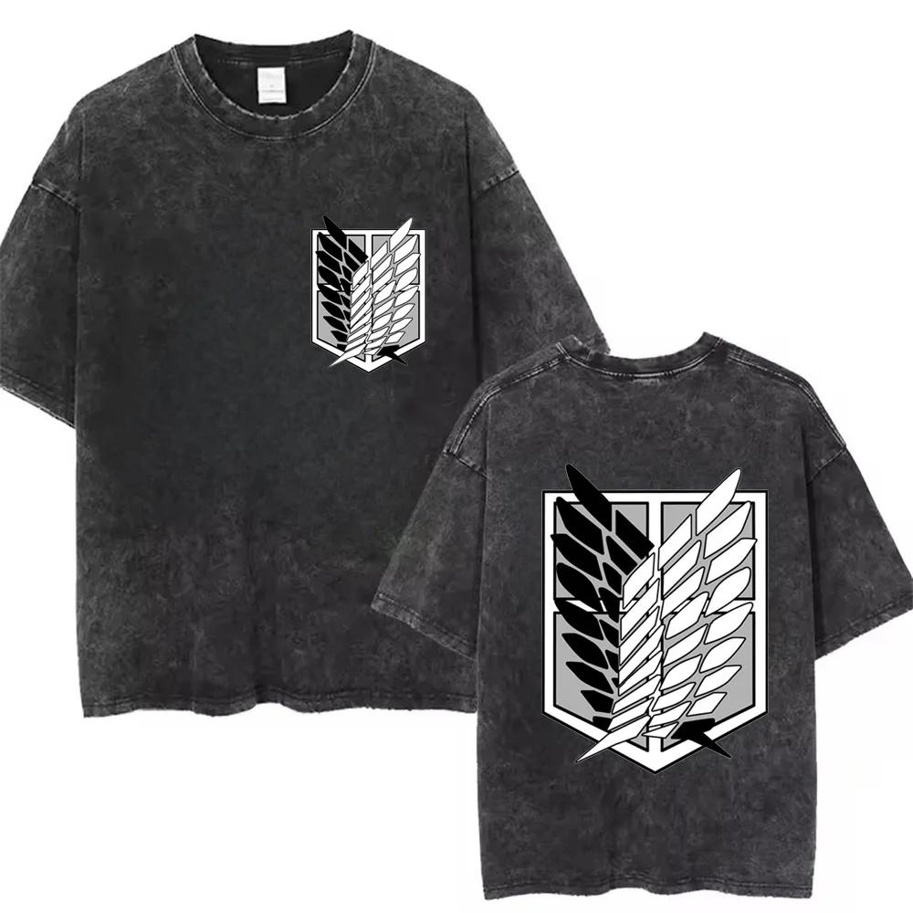 T-shirt Attack on Titan Anime Vintage Lavate Comode T-shirt Casual Larghe T-shirt da Uomo in Cotone