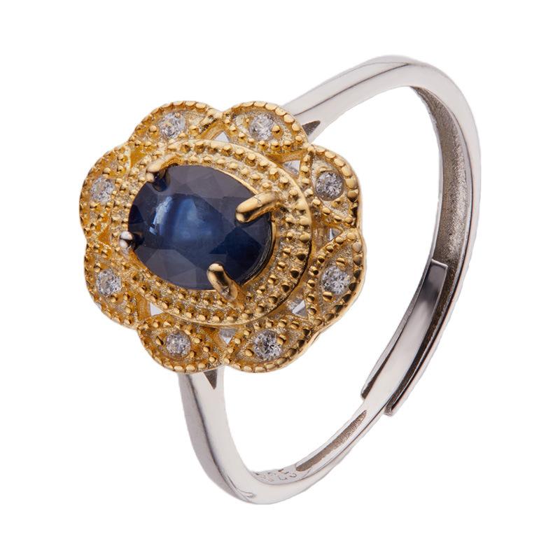 Bijuterii Color Treasure Inel din Argint Sterling S925 cu Safir Natural Inel Incrustat pentru Femei Inel Deschis Stil Curte Bijuterii