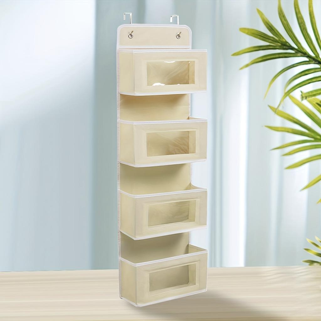 1pc Hanging Over The Door Storage Bag With 4 Visible Pockets, Space-saving Organizer Storage Bag For Bathroom, Bedroom,