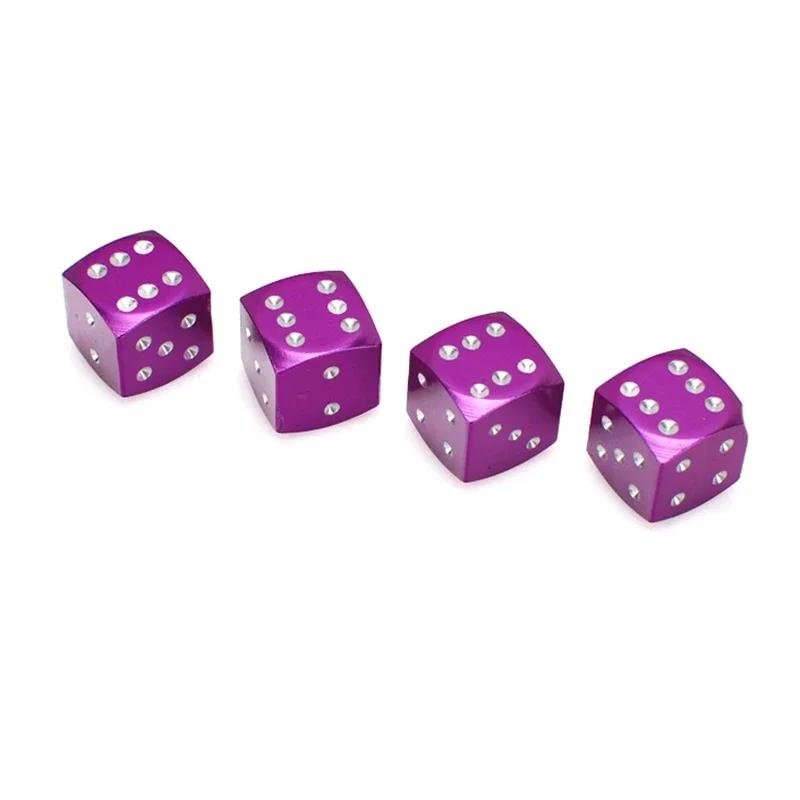 4 Pcs Aluminum Alloy Tire Wheel Valve Caps Motorcycle Bicycle Parts Purple Dice Tubeless Tyre Valve Dust Stem Cap Accessories