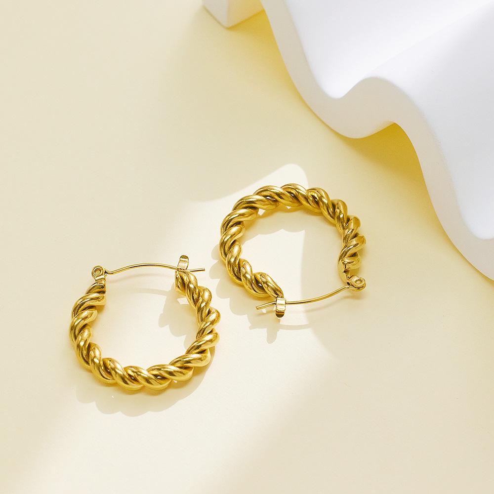 18K Gold-Plated Twisted Rope C-Shaped Earrings for Women