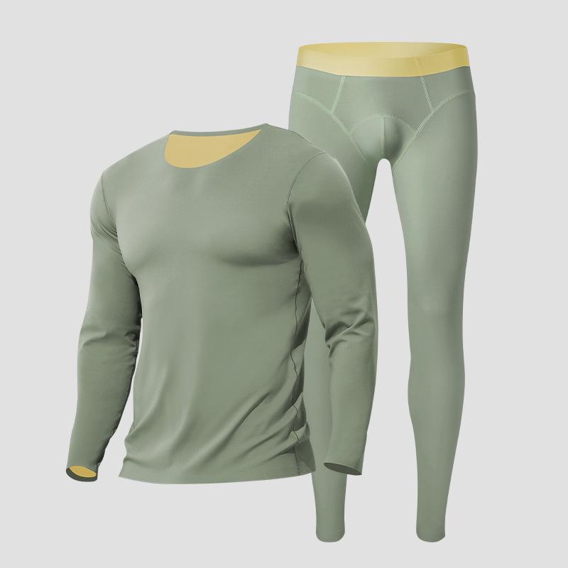 Мужской бесшовный термобелье с круглым вырезом - тонкий, облегающий нейлоновый полиэстер для осени и зимы L