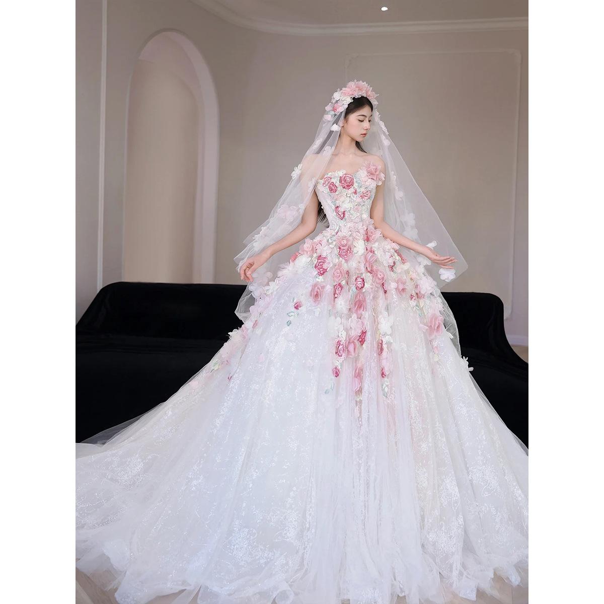 

На ходу Гунфэн Свадебное платье Невеста 2025 Новое Высококлассное Банкет на день рождения Розовое Платье Гунфу Взрослая Церемония M