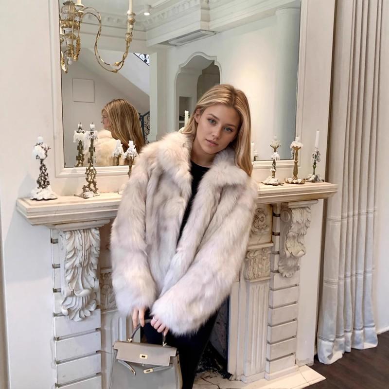 Womens Faux Fox Fur Coat With