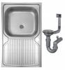 Single-Bowl Steel Sink with Faucet Hole & Faucet & Siphon, 80x60