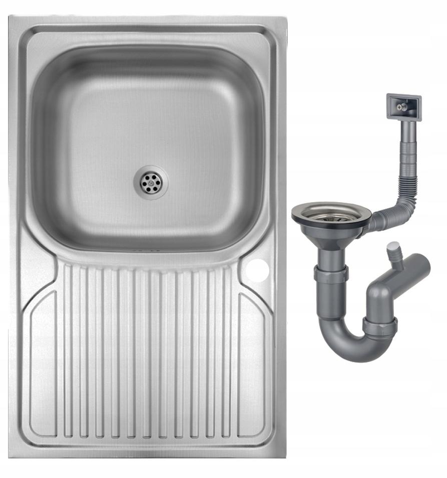 Single-Bowl Steel Sink with Faucet Hole & Faucet & Siphon, 80x60