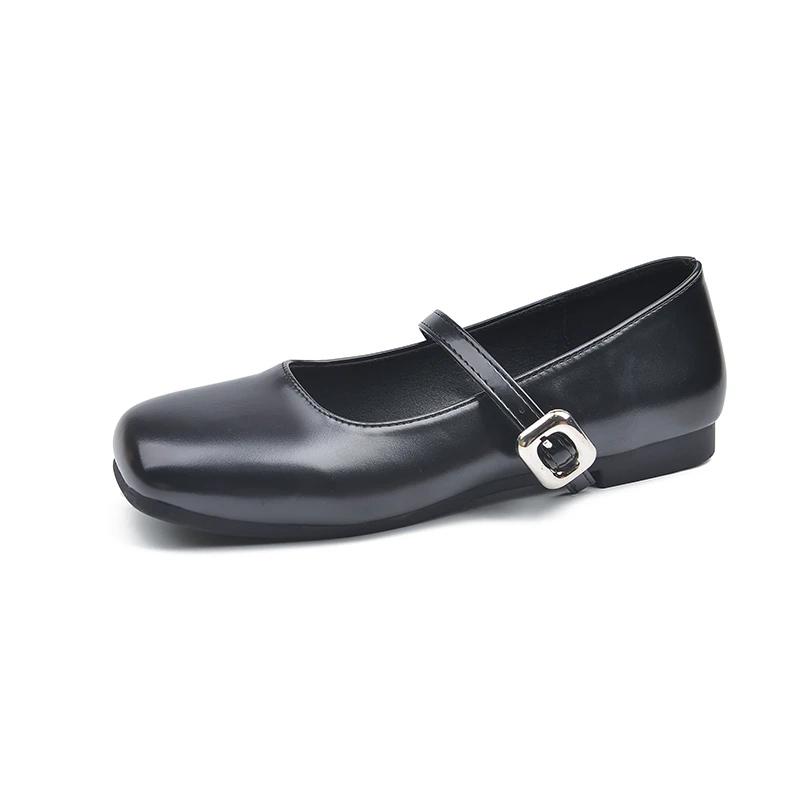 

Летние туфли Мэри Джейн 2025 Женские балетки с квадратным носком Классические туфли с ремешком на пряжке Балетки на мягкой подошве для женщин Повседневная обувь для улицы 40 чёрный