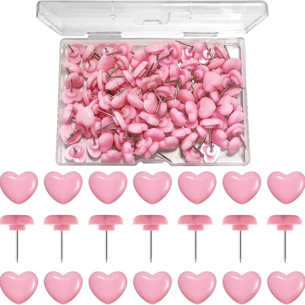 100 Heart-shaped U-shaped Pushpins for DIY, Office, Stationery, and Maps