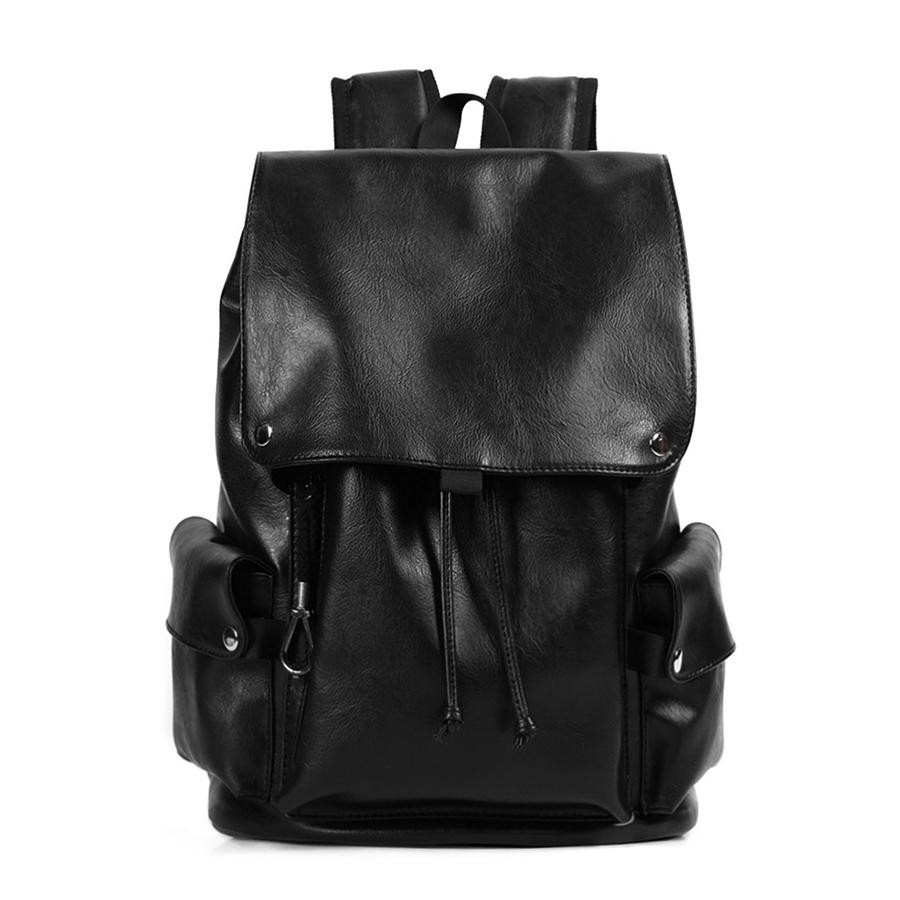 

Fashi Men Flip-top Backpack College Pu Leather School Bagpack Laptop Waterproof Travel Bag Casual Book bag Male Rucksack Bolsa 32x19x43cm чёрный