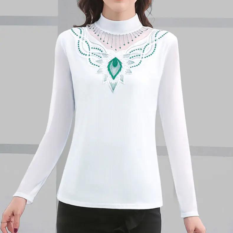 Toamnă Iarnă Tricouri noi din dantelă Cămașă cu jumătate de guler înalt pentru femei Pulovere cu mânecă lungă Top M-5XL