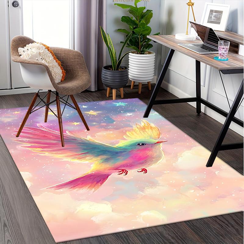 Colorful Bird Starry Sky Chair Mat Office Carpet, Oversized Rug for Home Decor, Suitable for Bedroom, Living Room, Various Rooms