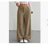 Corduroy-Textured Women's High-Waisted Wide-Leg Pants | Relaxed Fit Side Pockets & All-Season Comfort, Machine Washable Beige Trousers