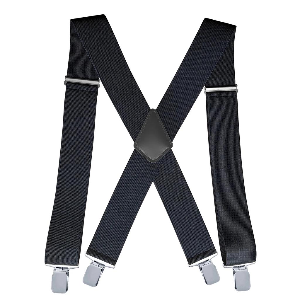 Heavy Duty Big Size Suspenders for Men Work Outdoor 2 Inch Wide X Back 4 Strong Clips Adjustable Elastic Trouser Braces Straps