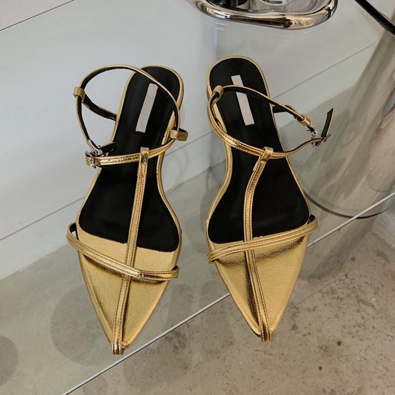Fashion SUOJIALUN 2025 New Brand Women Sandal Fashion Narrow Band Flat Heel Ladies Gladiator Shoes Pointed Toe Ankle Buckle Zapatos Muje
