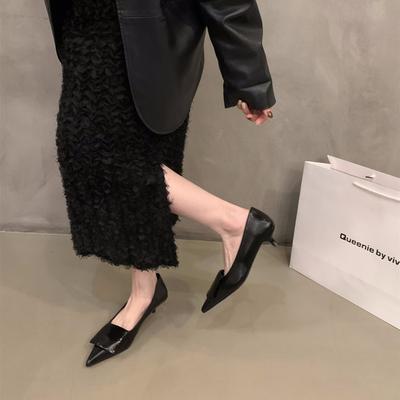 Französisches Temperament Society-Lady Schwarz Spitz Einzelschuhe Damenschuhe 2024 Neu Frühling und Herbst Winter Silber Stiletto Hohe Absätze