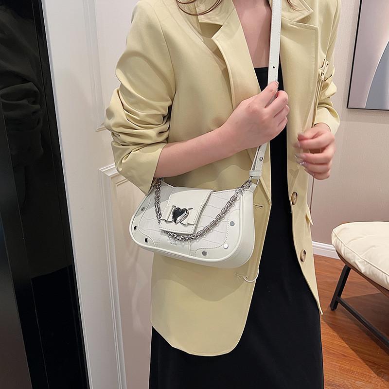 IELGY French Niche Chain Underarm Bag Stone Pattern Small Square Bag Fashion One-Shoulder Messenger Baguette Bag