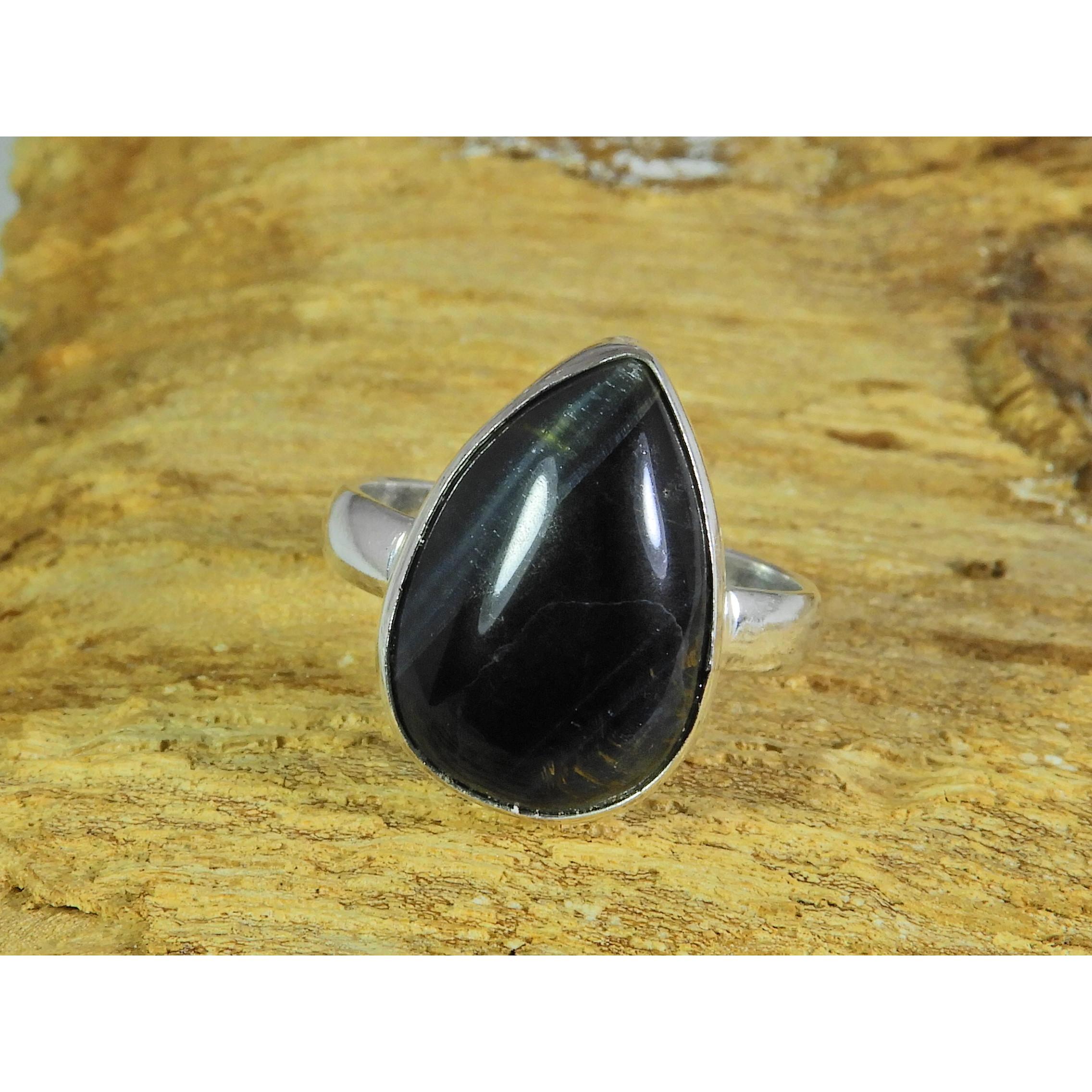 

Natural Blue Tiger Eye 925 Solid Sterling Silver Ring Size US-7 PG-01