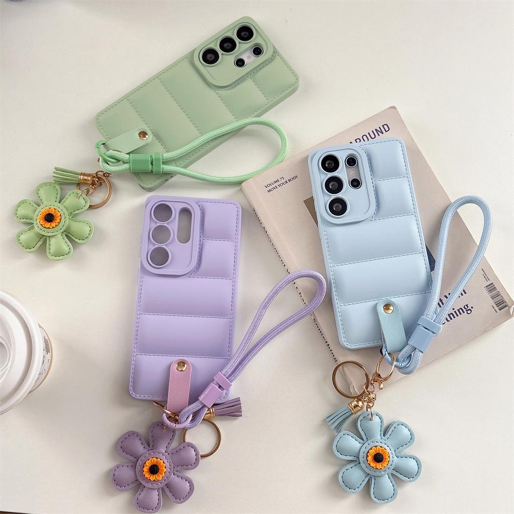 Down Jacket Sunflower Wrist Strap Phone Case for Samsung Galaxy S26 Ultra S25 S24 FE S23 S22 Plus A07 A17 A56 A36 A26 A17 Cover