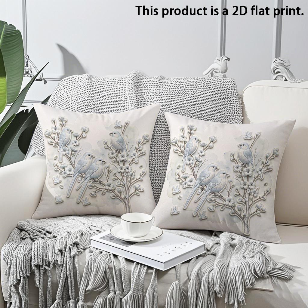 

2pcs Vintage Spring Bird and Floral Throw Pillow Covers 2D Flat Print Decorative Cushion Cases for Sofa Bedroom Cushion cover 45x45cm-2pcs