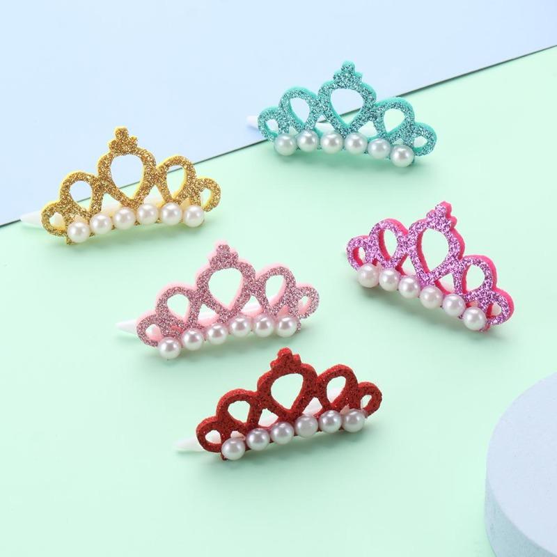 5Pcs Pet Small Dogs Cat Faux Pearl Crown Shape Bows Hair Clips Head Decoration for Pets Hairpins Decor Grooming Accessoires