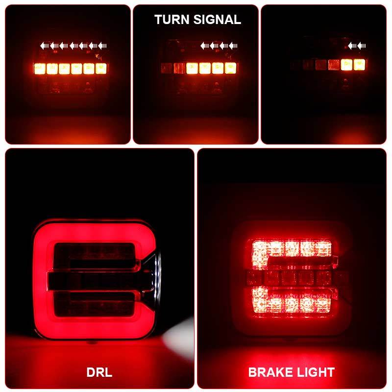3 in 1 Square 4 Inch Led Tail Light Rear Brake Turn Signal Light License Plate Lamp for 12V 24V Truck Trailer Van Bus Pickup 4x4