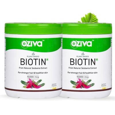 OZiva Plant Based Biotin To Improve Hair Thickness | 100% Natural Biotin from Sesbania Agati| Clinically Proven Biotin Powder | 250g, Pack of 2