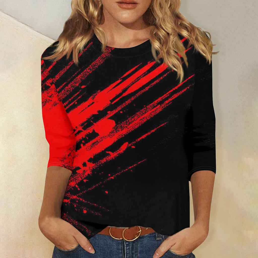 Women's Fashion Casual Three-quarter Sleeve Halloween Printed Round Neck Top