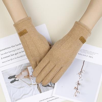 1 Pair Women Winter Warm Gloves Solid Color Wear Resistant Windproof Thickened Fleece