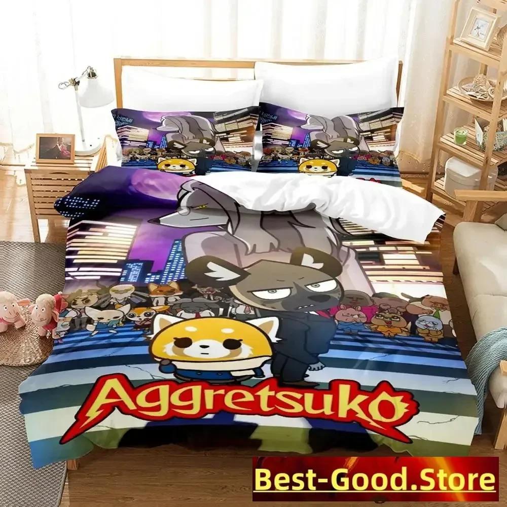 Aggretsuko Anime Parure De Lit Printed Bed Set Duvet Cover Pillowcase Bedding Set Linen Sheet Quilt Cover Full Queen King Size
