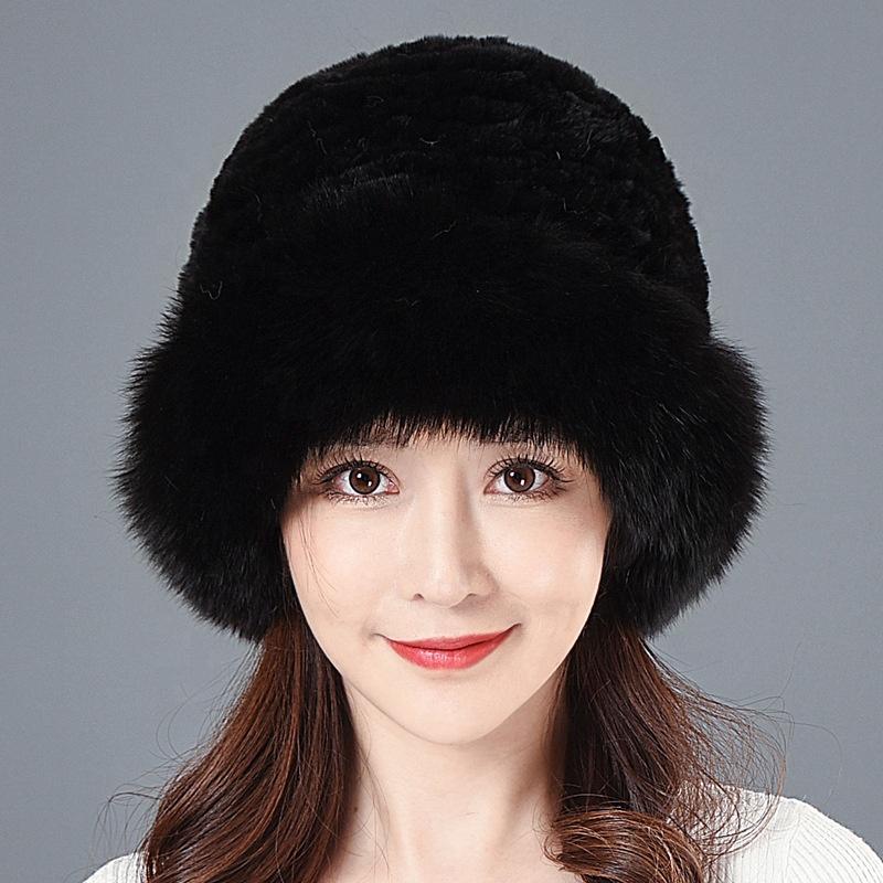 Warm Fashion Lady's Winter Top Quality Fur Hats with Real Fox Fur Real Rex Rabbit Fur Hat Thickened Real Fur Cap