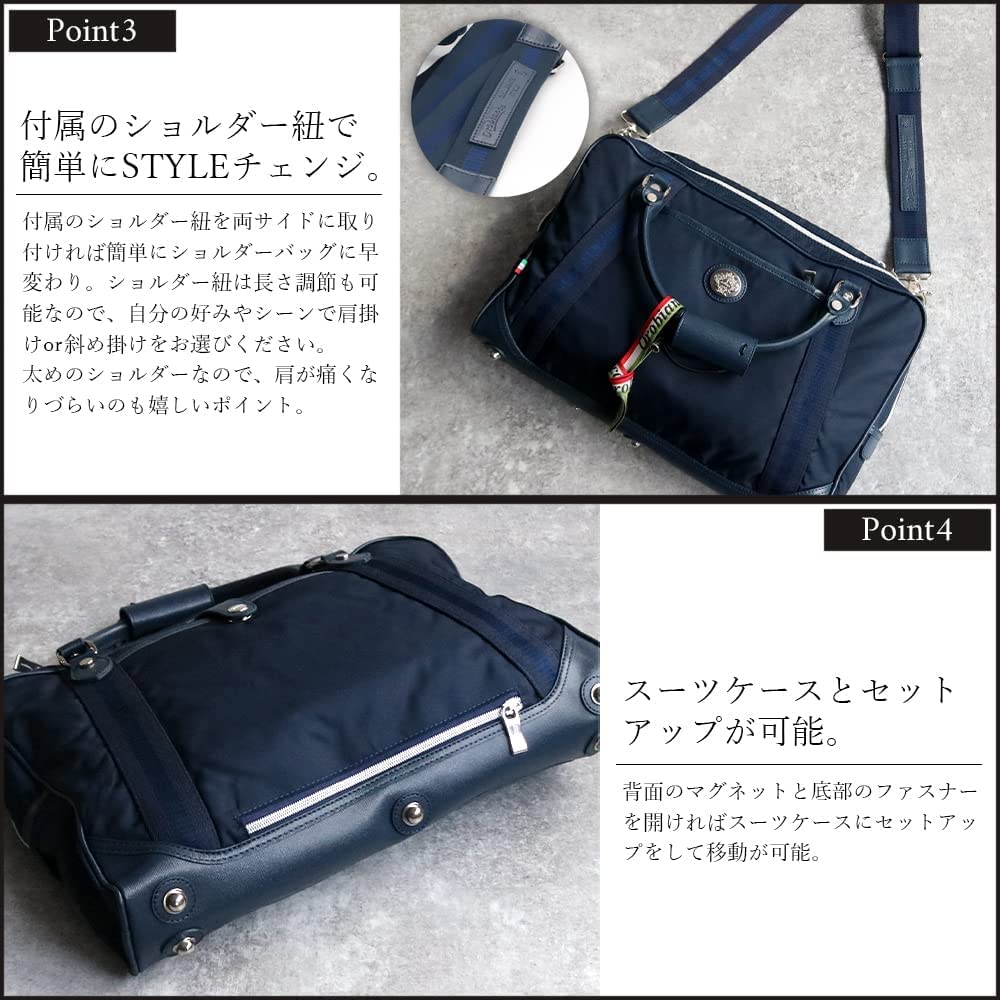 Orobianco DENVER TT 13-C (Blue-SCURONavy) 2-Way Business Bag, Genuine Leather and Limonta Nylon, Large Capacity, Men's, Made in Italy, Briefcase,