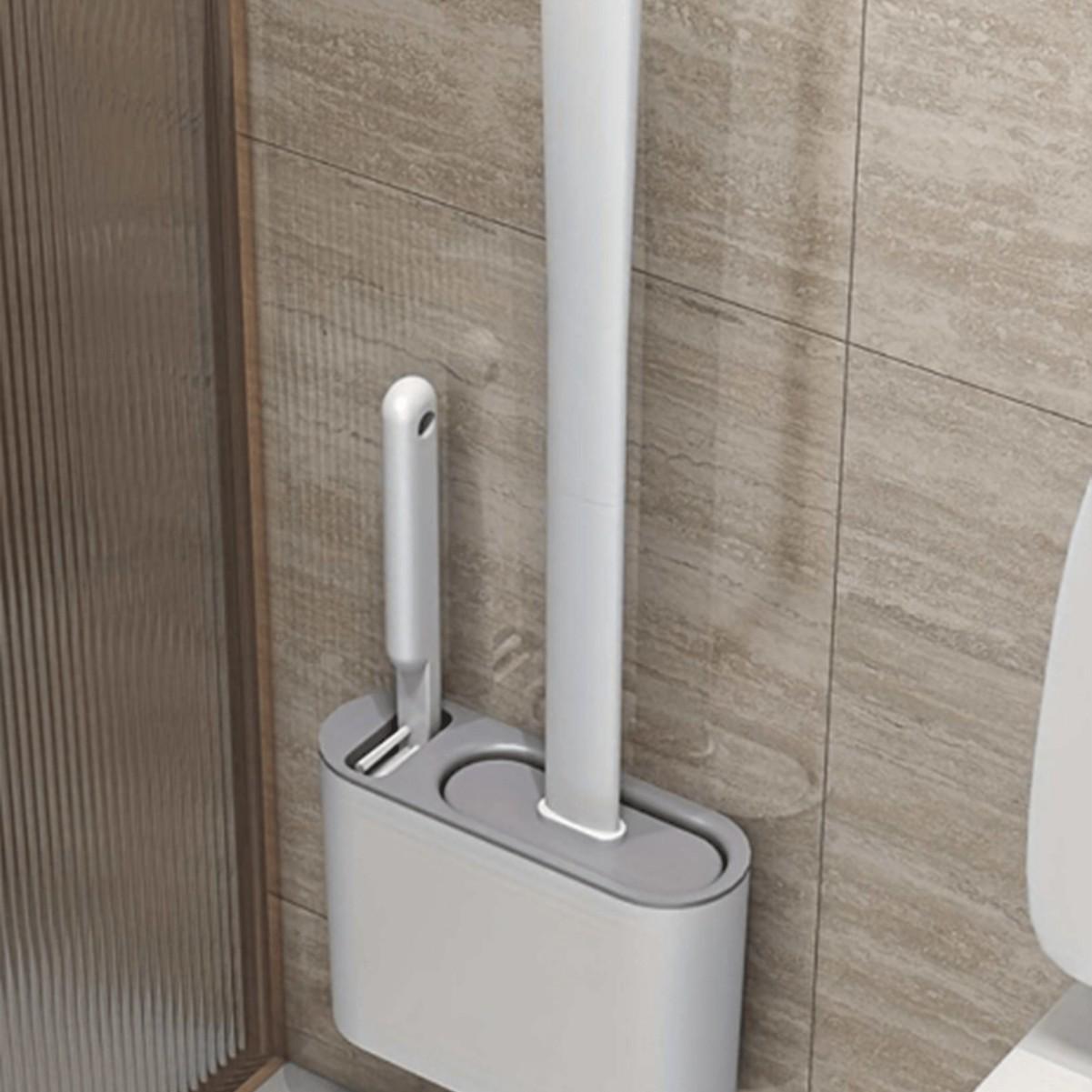 

Wall-Mounted Silicone Toilet Brush with Base - Punch-Free Cleaning Tool